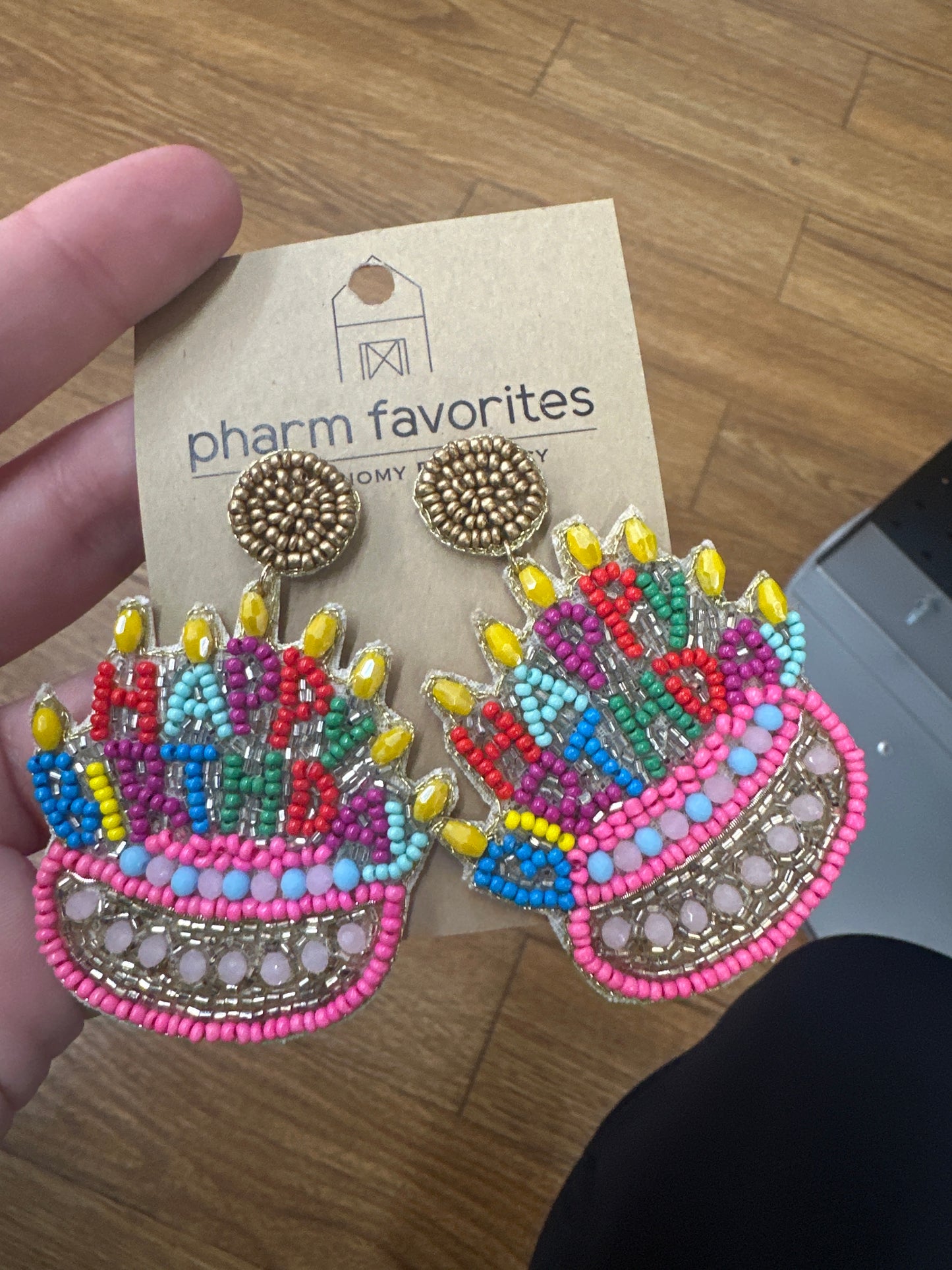 HAPPY BIRTHDAY CAKE BEADED EARRINGS