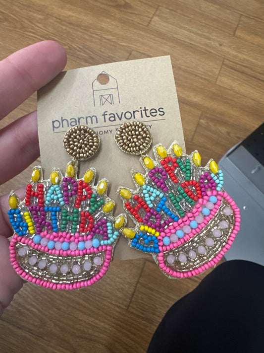 HAPPY BIRTHDAY CAKE BEADED EARRINGS