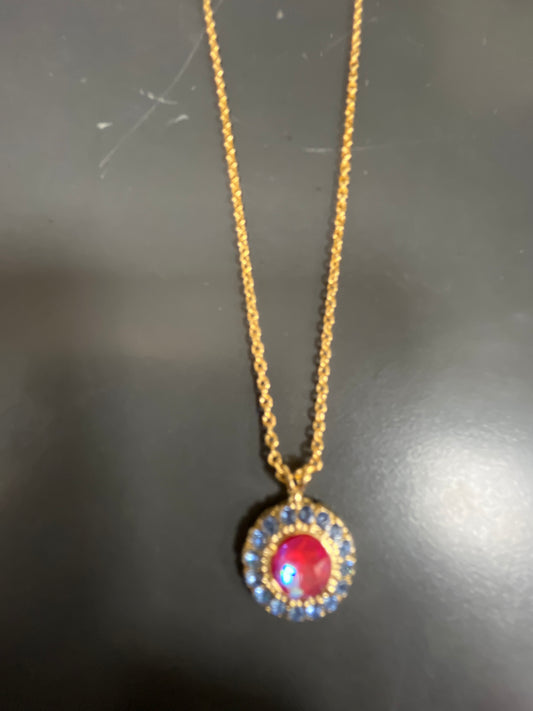 MARIANA - NECKLACE - GOLD - PINK/LIGHT BLUE MEDALLION