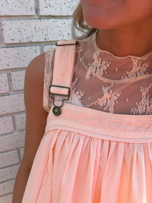 SALMON OVERALL STYLE FLOWY DRESS