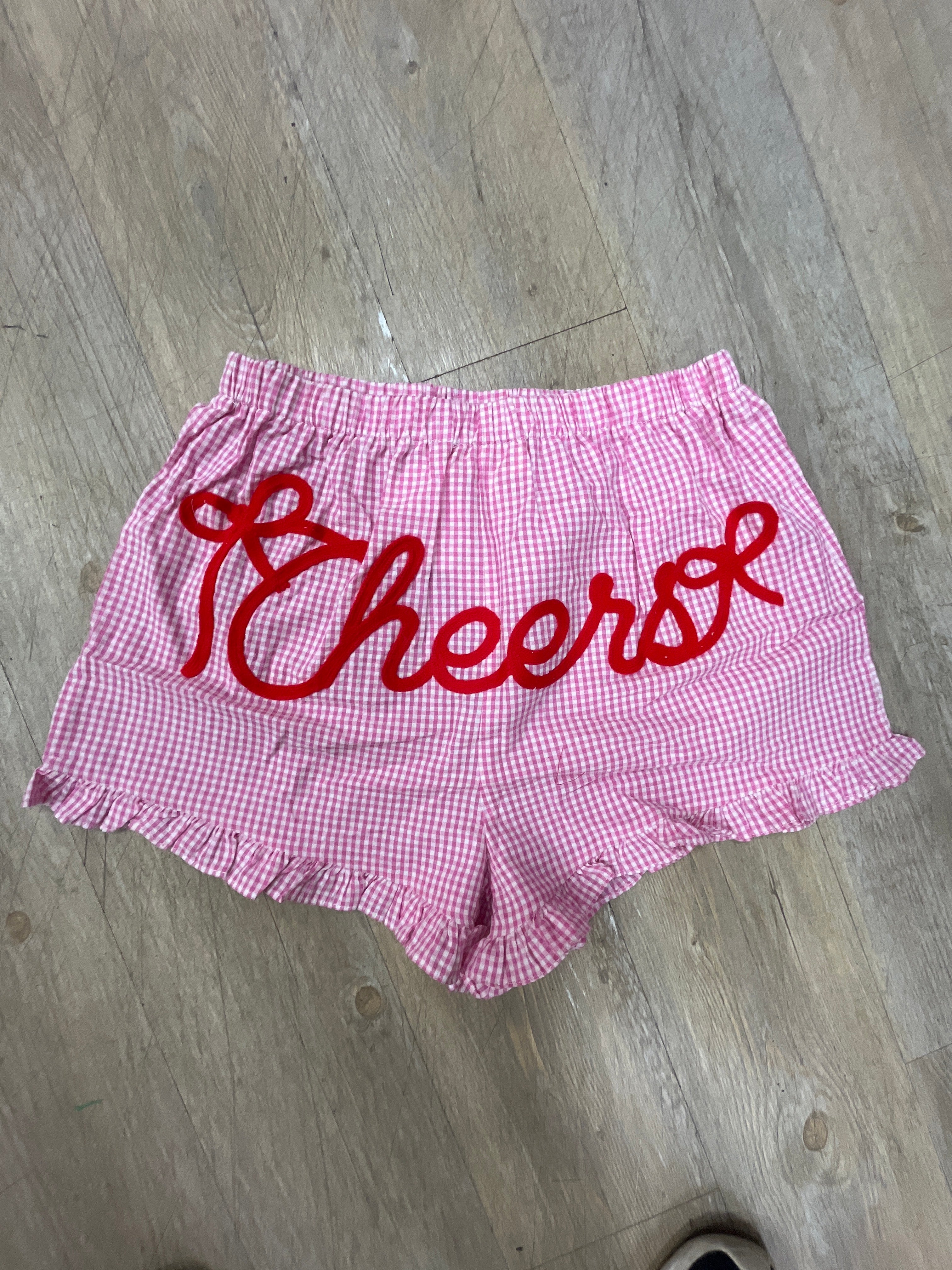 CHEERS GINGHAM RUFFLED SHORTS - PINK