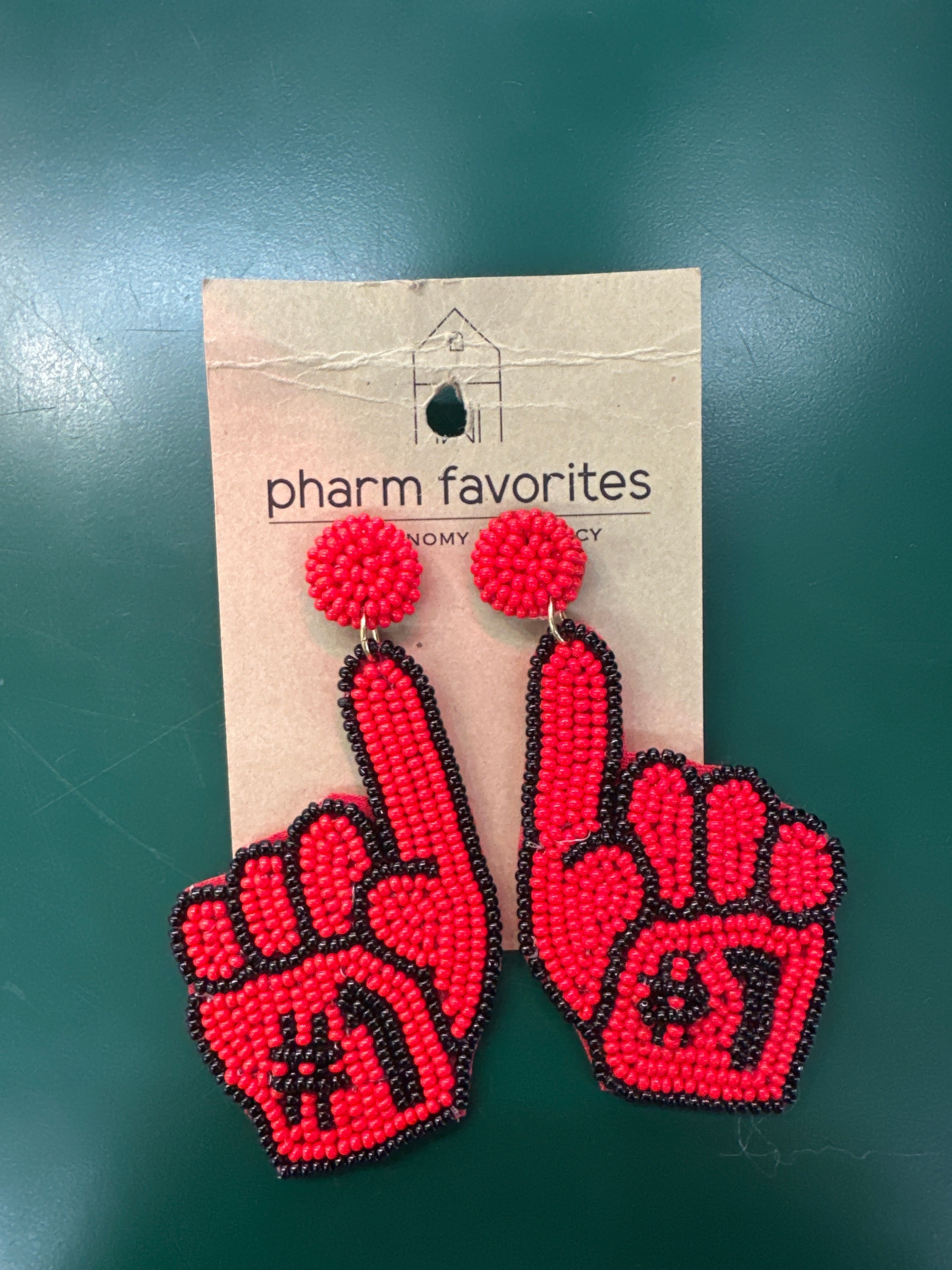 FOAM FINGER BEADED EARRINGS - RED