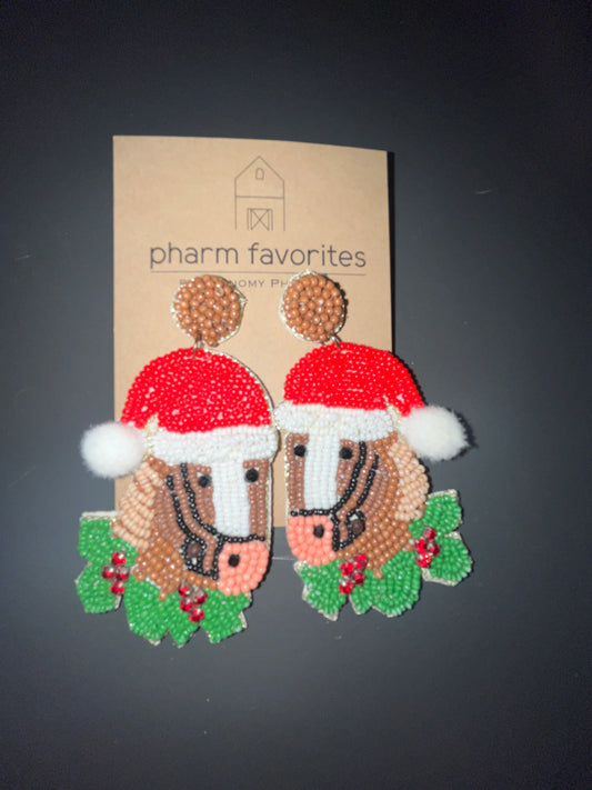 BEADED HORSE CHRISTMAS THEME POSTER EARRING
