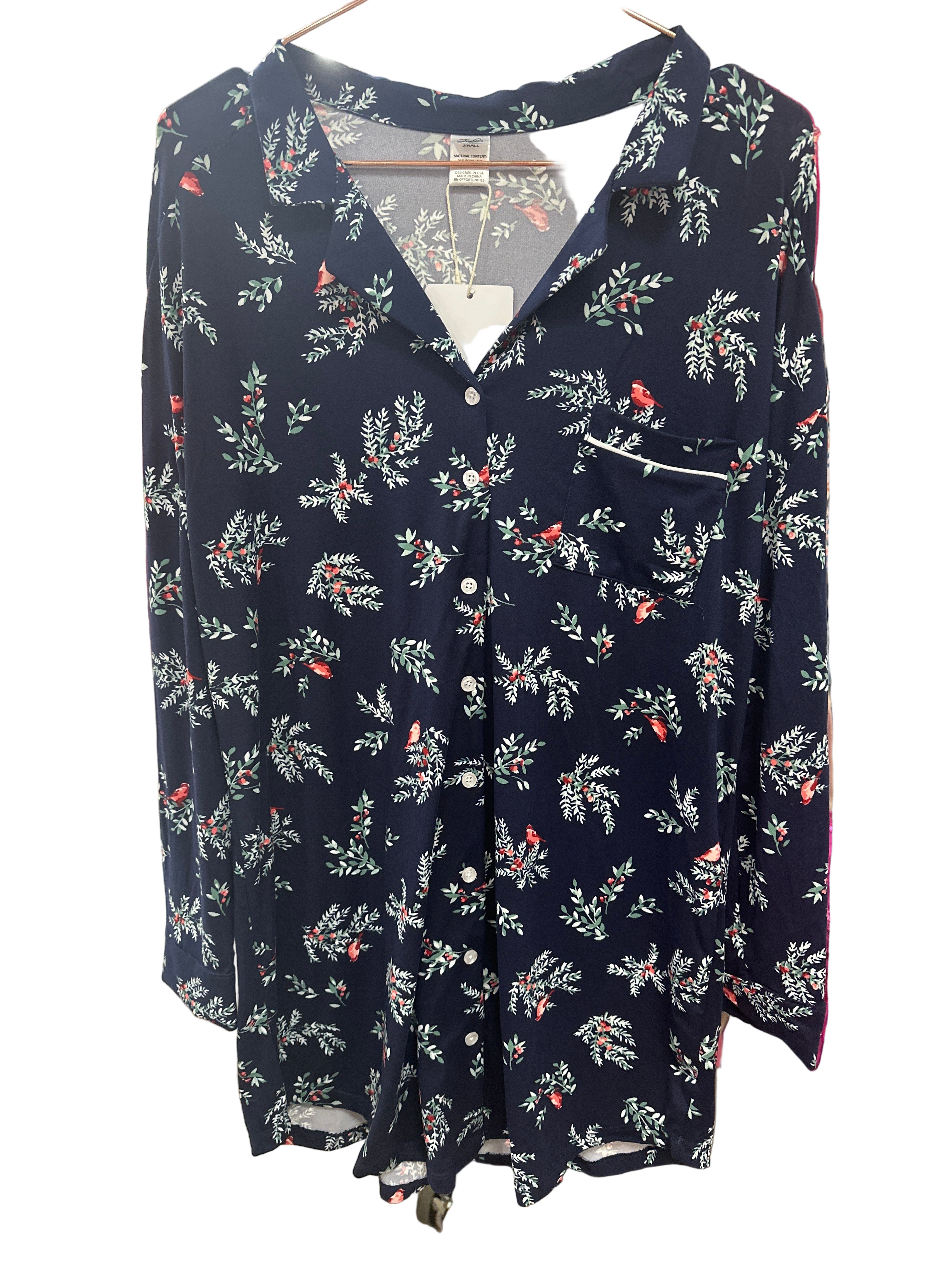 NAVY CARDINAL & HOLLY LONG SLEEVE SLEEP DRESS