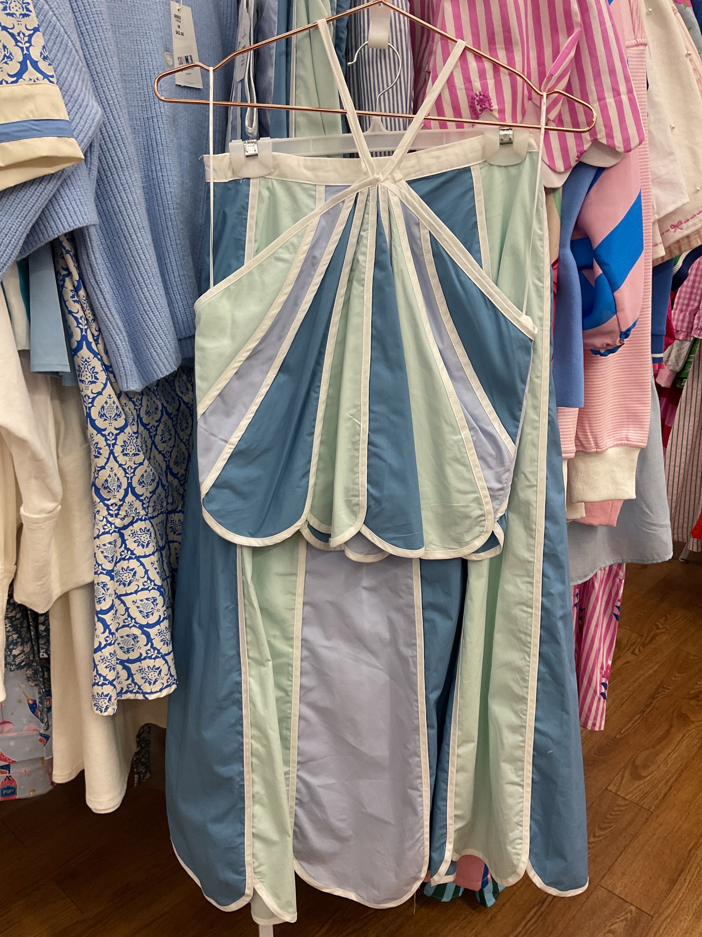 BLUE MULTI STRIPED 2 PC. SET SKIRT AND SPAGHETTI STRAPPED TOP