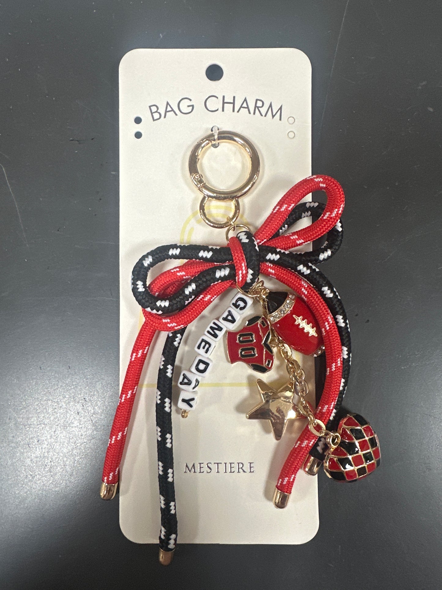 RED & BLACK PARACORD GAMEDAY FOOTBALL PURSE CHARM
