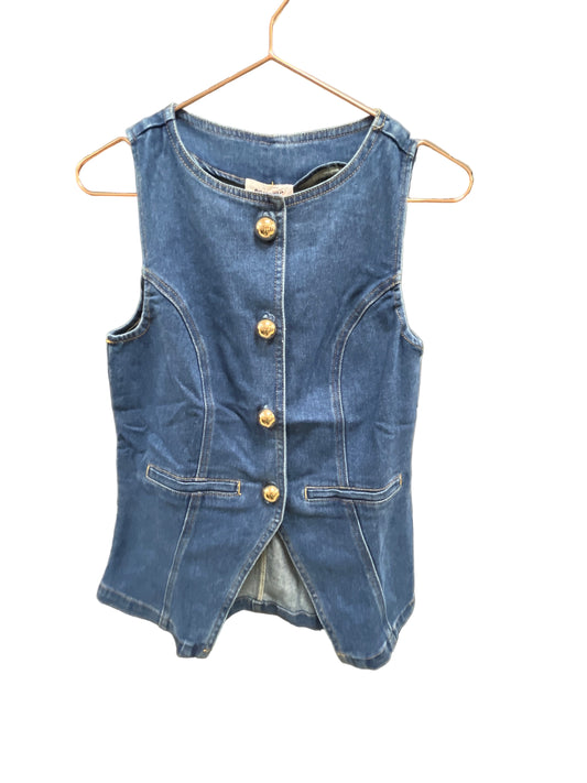 DENIM VEST WITH GOLD DOME BUTTONS