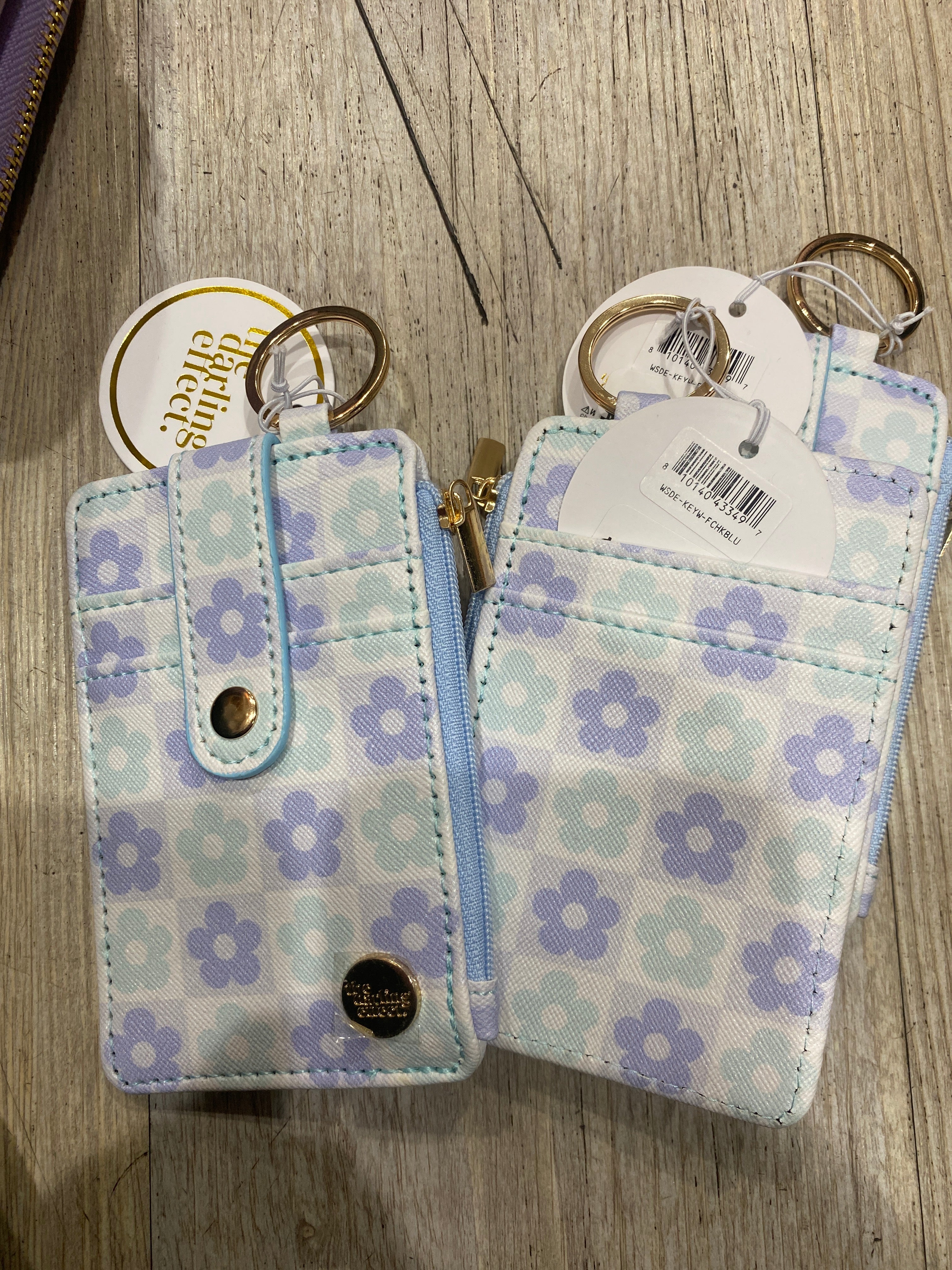 KEYCHAIN WALLET - FLOWER CHECK BLUE