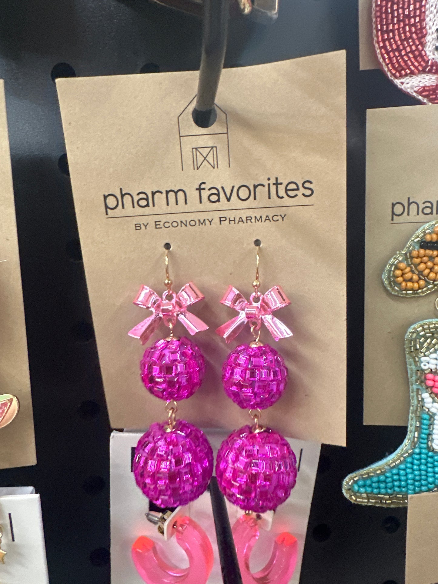 GLITTERY BOW ORNAMENT EARRINGS - PINK