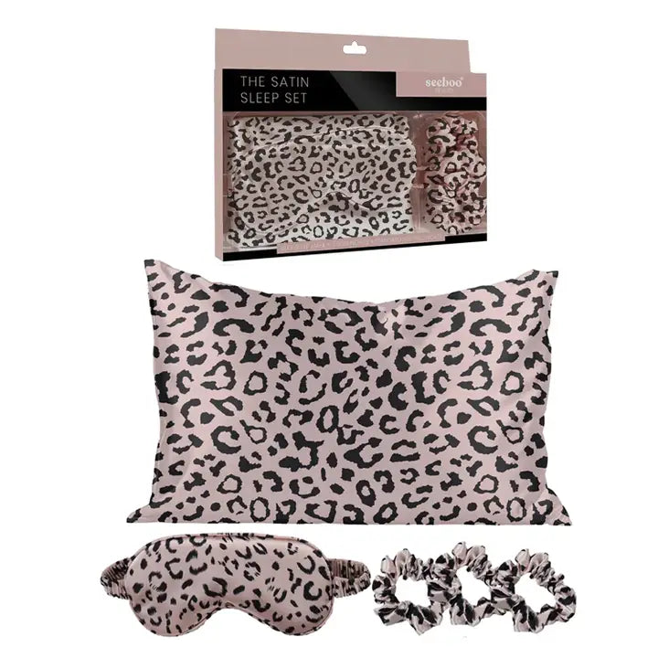 The Satin Sleep Set (5 Pieces) - Leopard