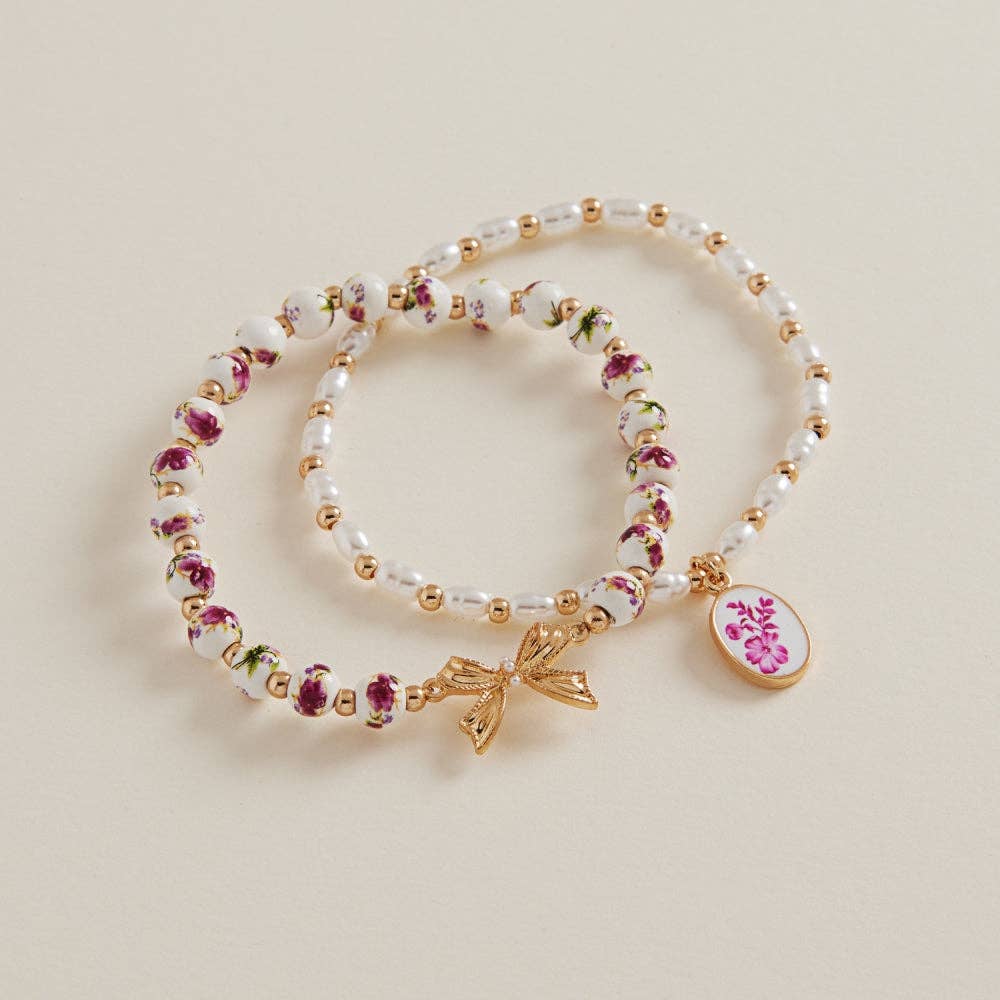 Oval Pattern Enameled Charm Ceramic Bead Bracelet