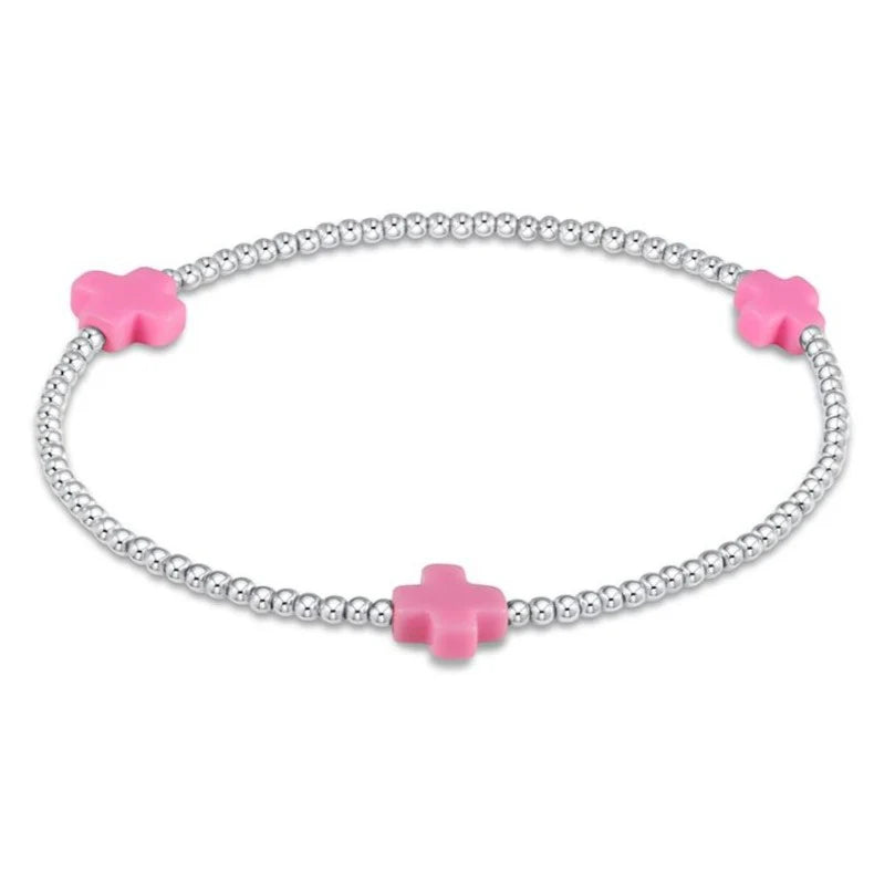 SIGNATURE CROSS STERLING PATTERN 2MM BEAD BRACELET