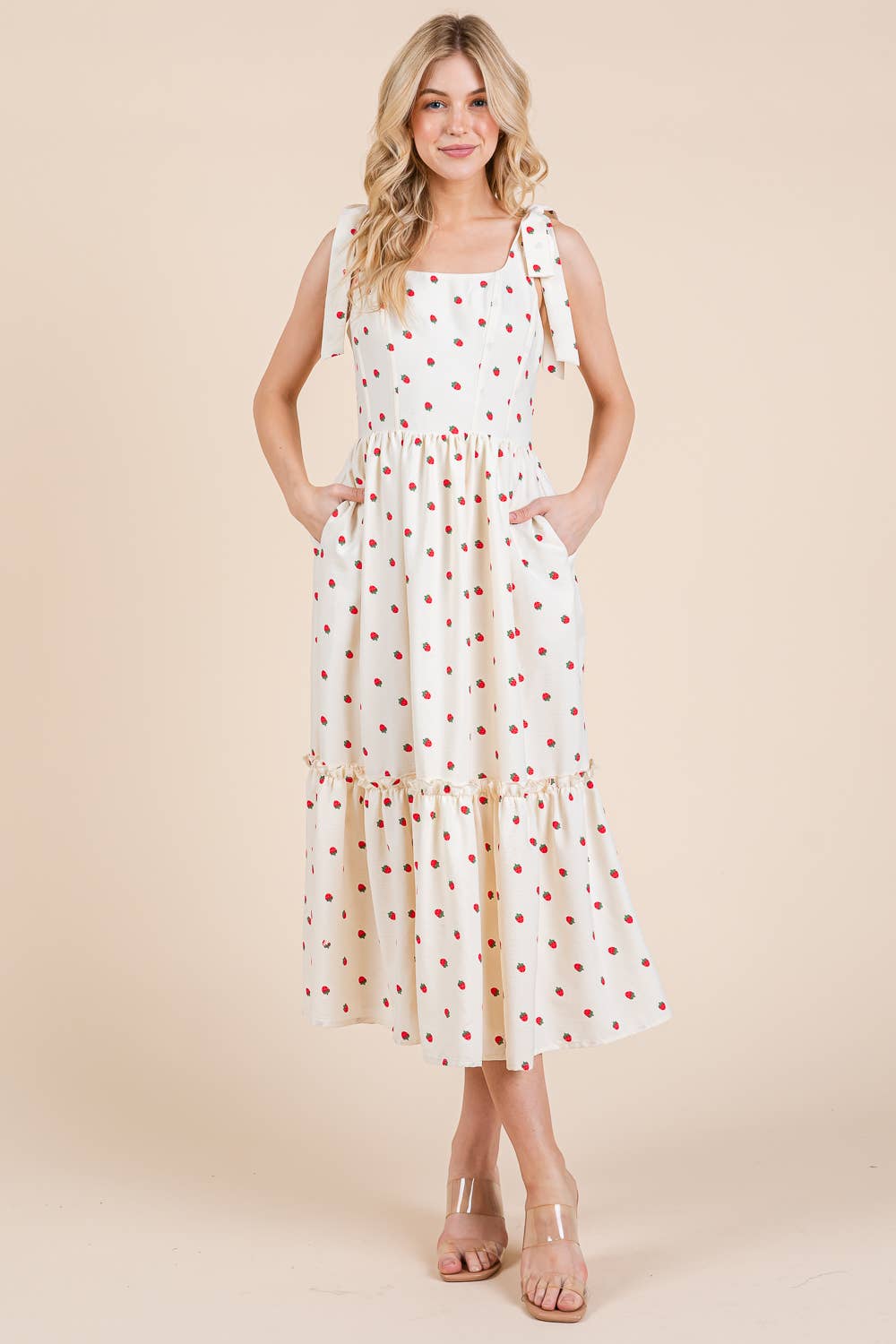 STRAWBERRY TIERED MIDI SUNDRESS