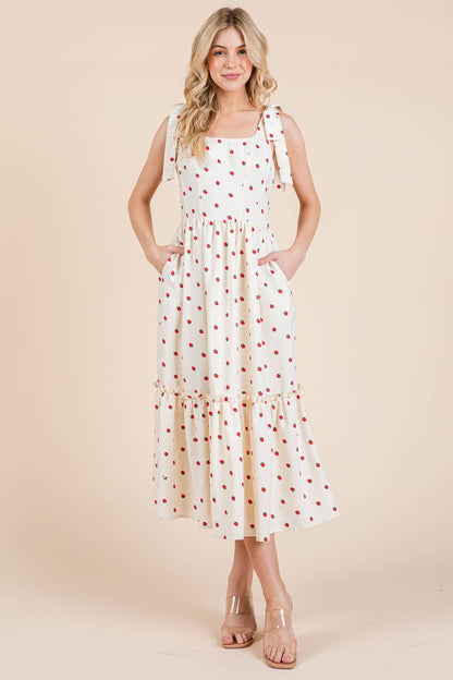 STRAWBERRY TIERED MIDI SUNDRESS
