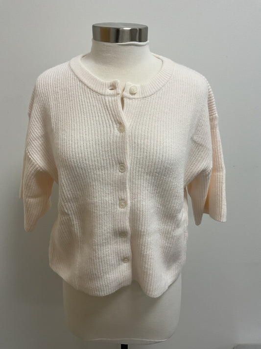 IVORY SHORT SLEEVED KNIT CARDIGAN
