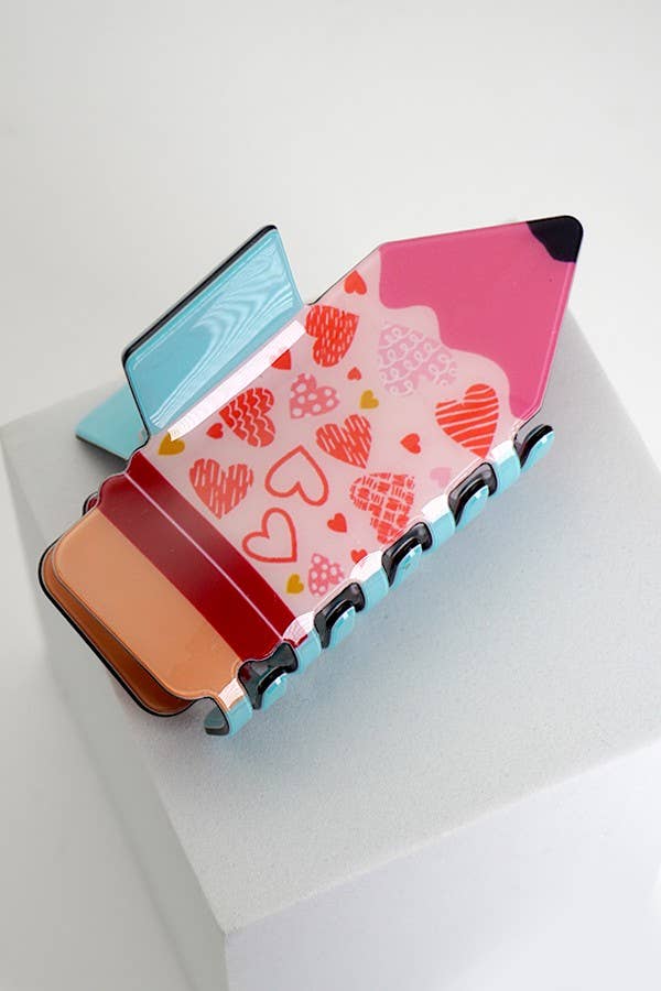 JUMBO FUN SCHOOL PENCIL HAIR CLAW CLIPS