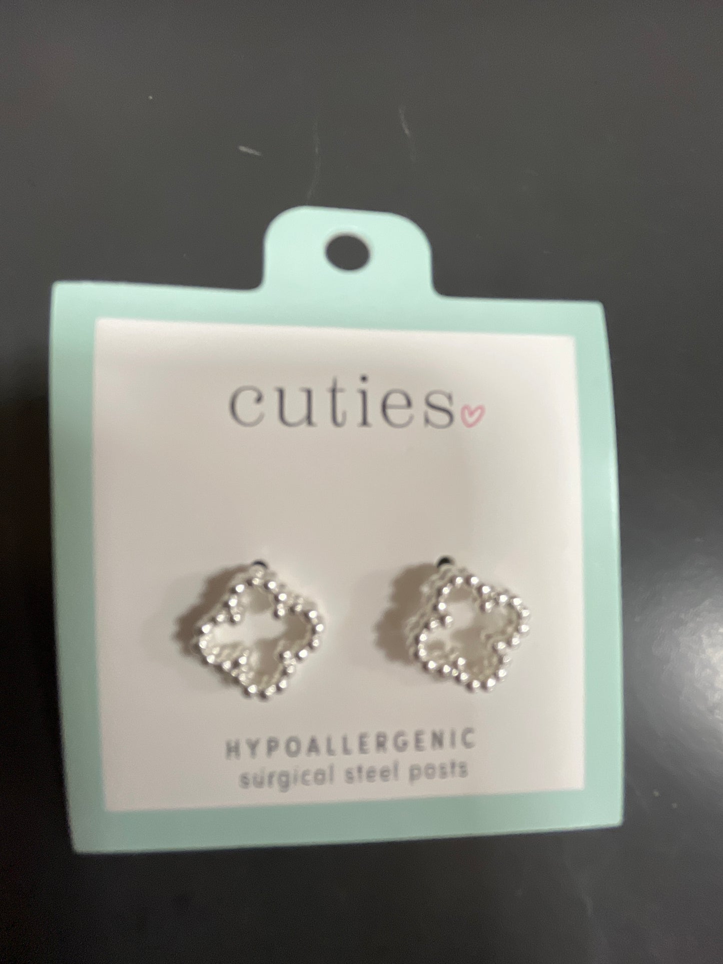 SILVER BEADED CLOVERS EARRINGS
