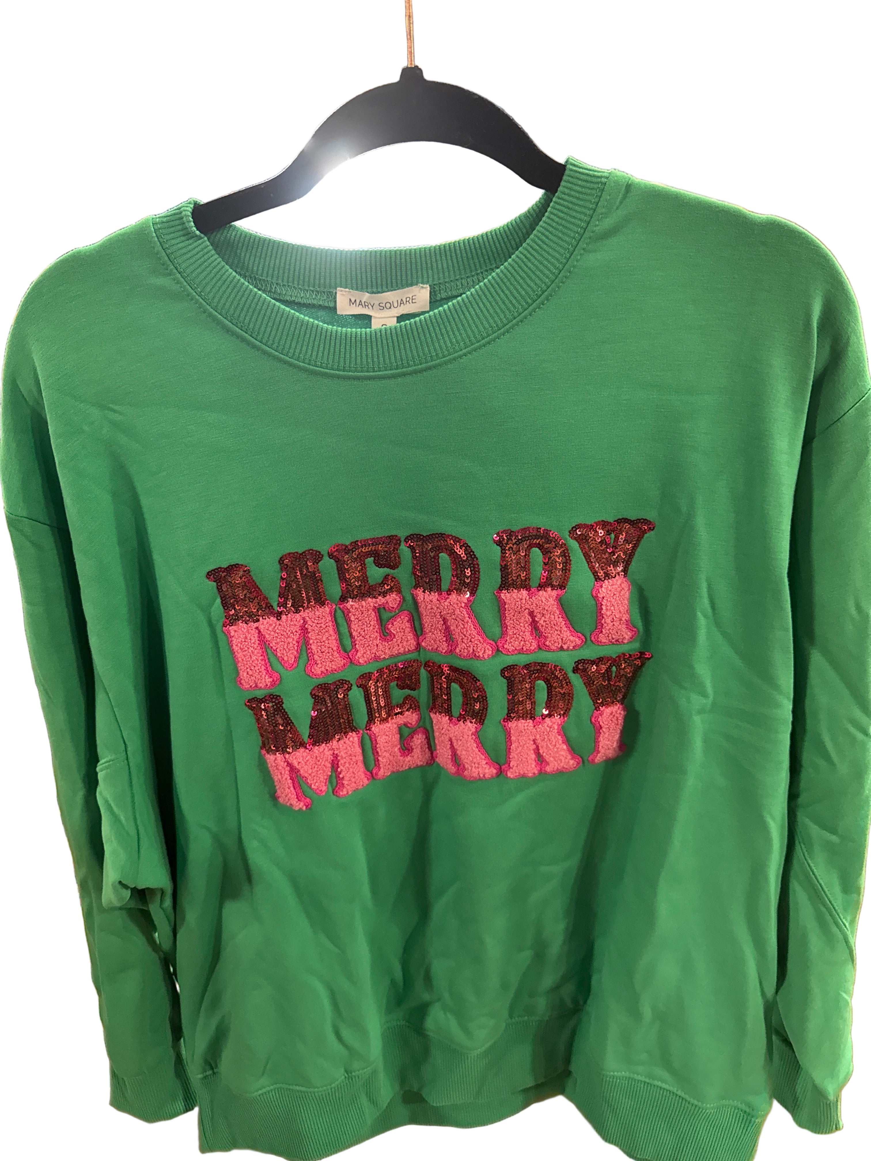 GREEN MERRY SEQUIN SHERPA SWEATSHIRT