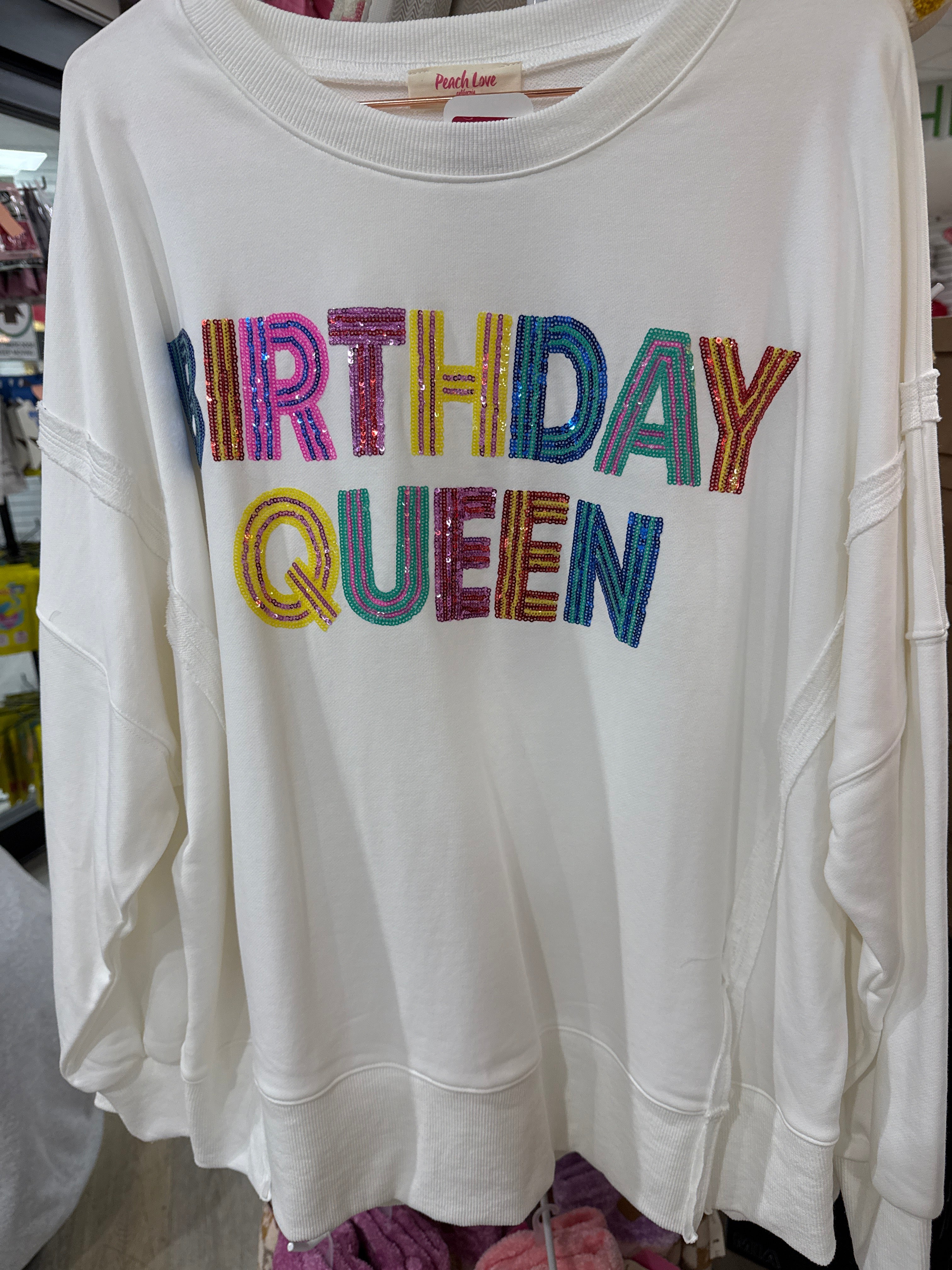 BIRTHDAY QUEEN OVERSIZED WHITE SWEATSHIRT