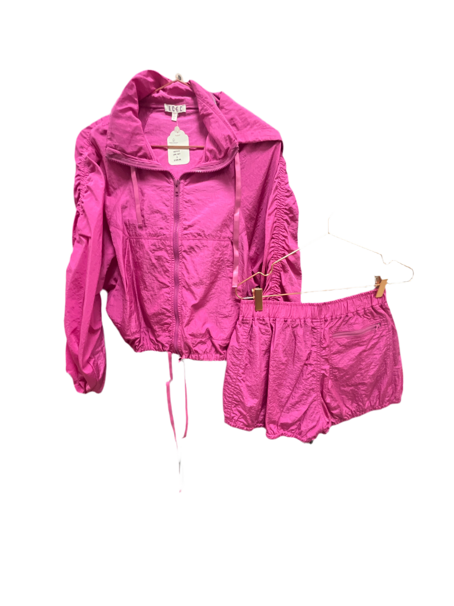 HOT PINK 2PC WINDBREAKER JACKET & SHORTS SET