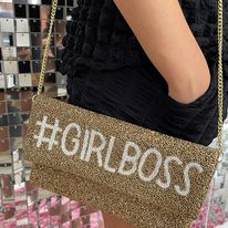 Gold Girl Boss Beaded Crossbody Purse