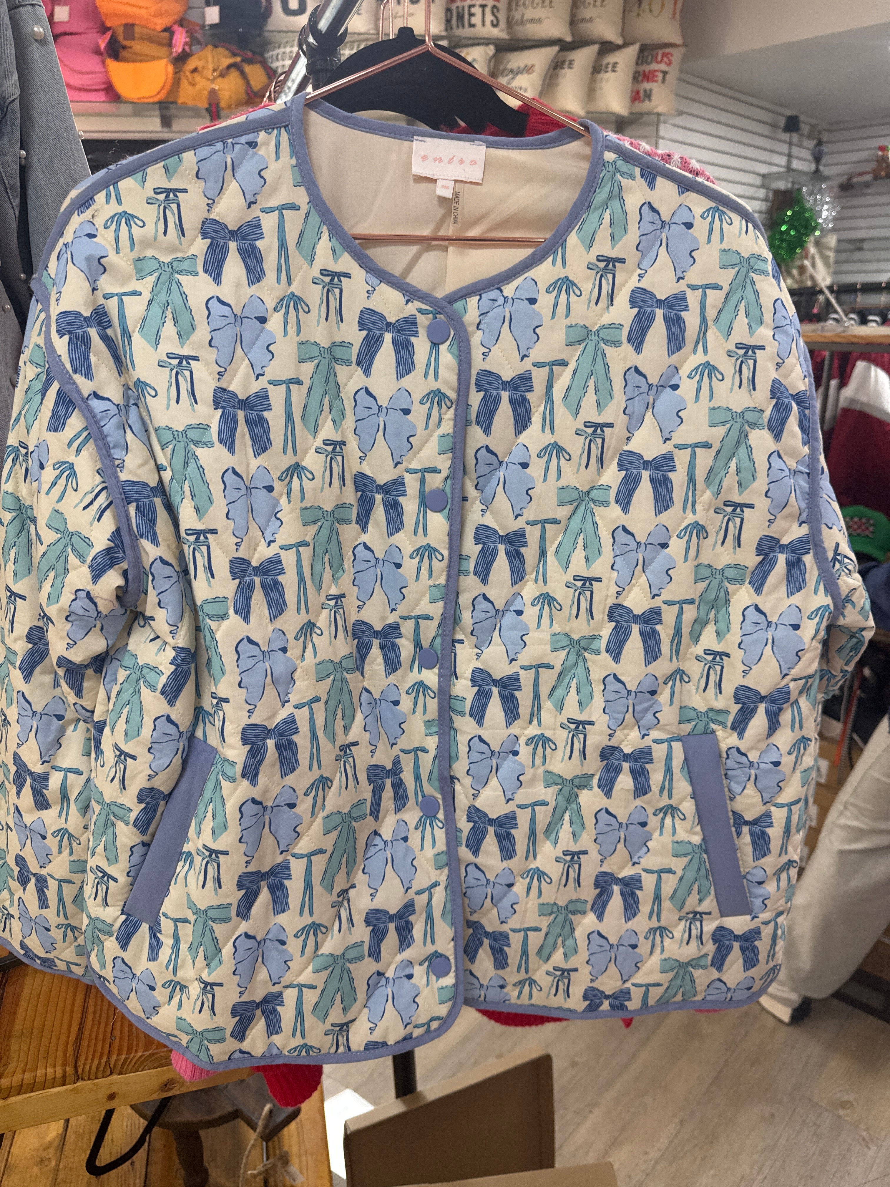 BLUE BOWS QUILTED JACKET