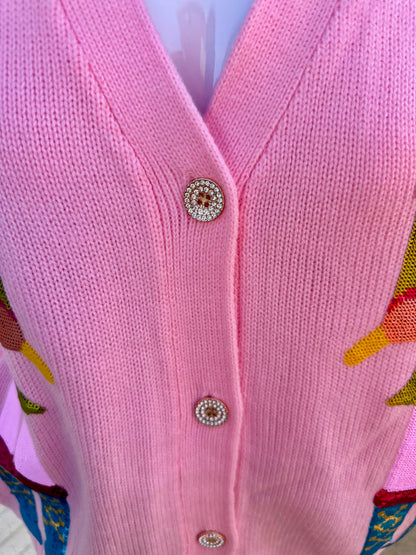 Pink Shard Sequin Sleeve Nutcracker Cardigan