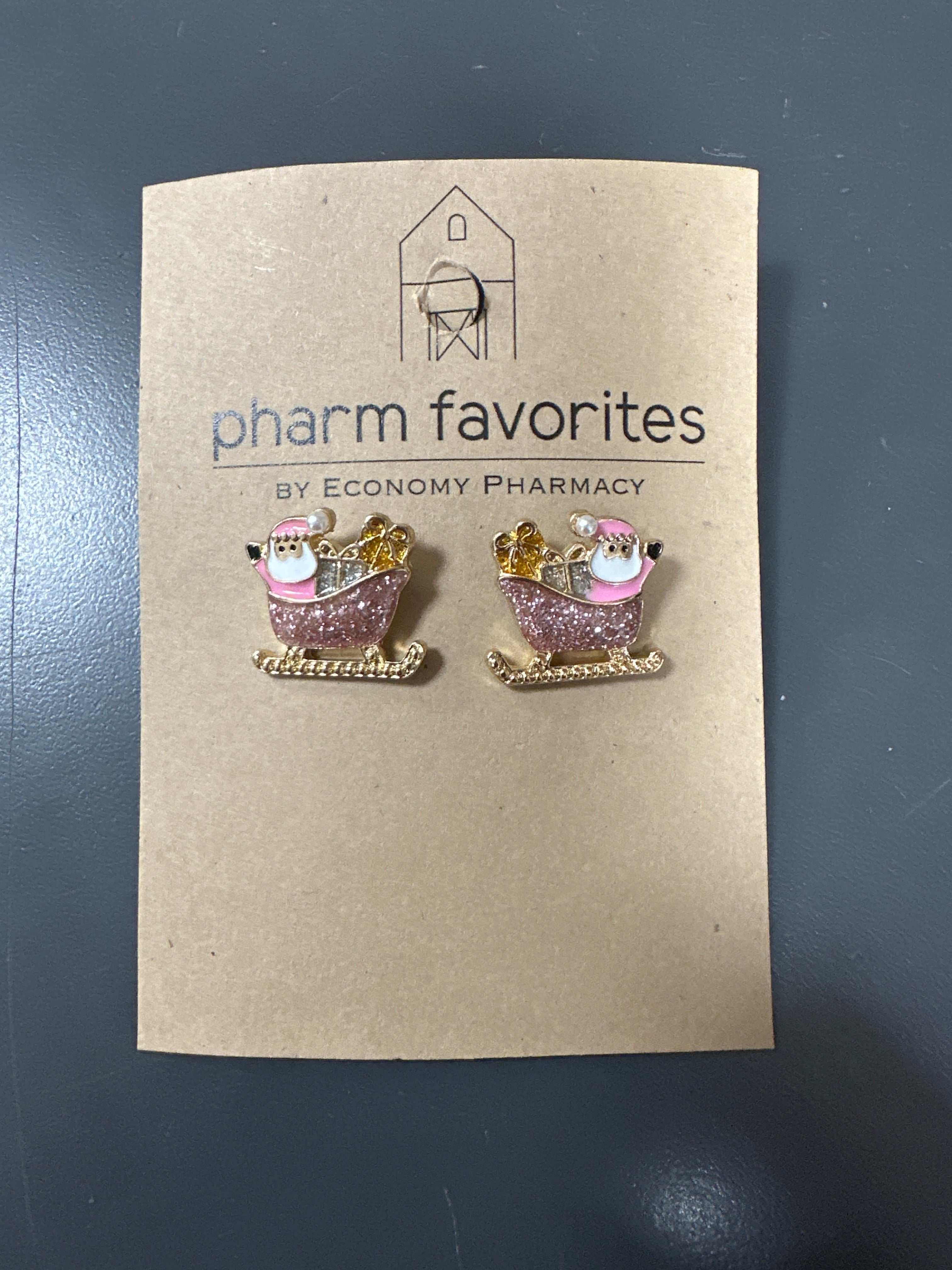 PINK GLITTER SANTA IN SLED EARRINGS