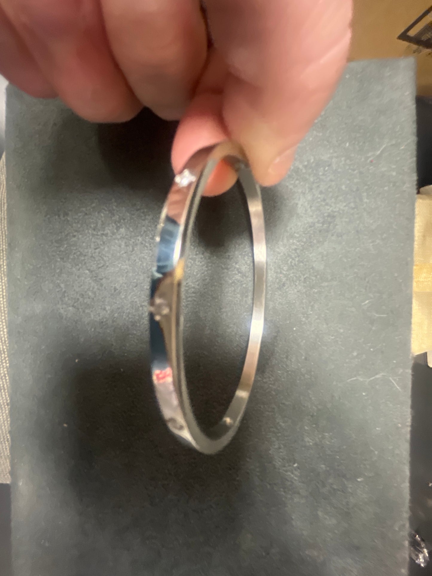 SILVER HINGED BANGLE BRACELET W/CLEAR RHINESTONES