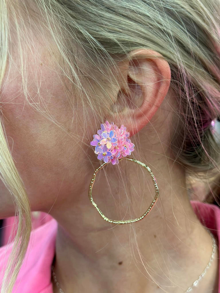 Pink Cluster Hoop Earrings
