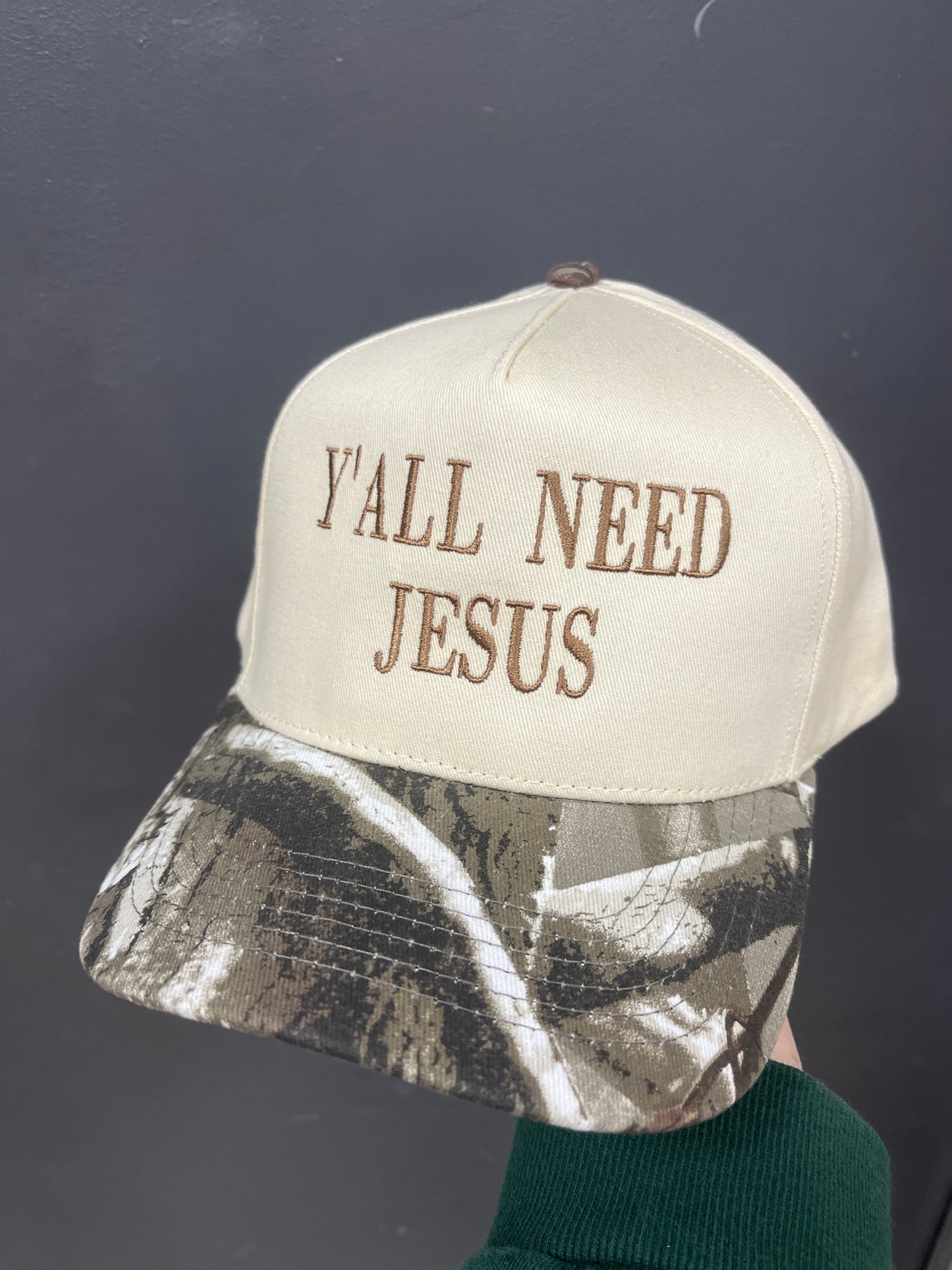 IVORY/CAMO HAT - Y'ALL NEED JESUS