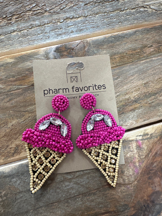 PINK ICE CREAM CONE BEADED EARRINGS