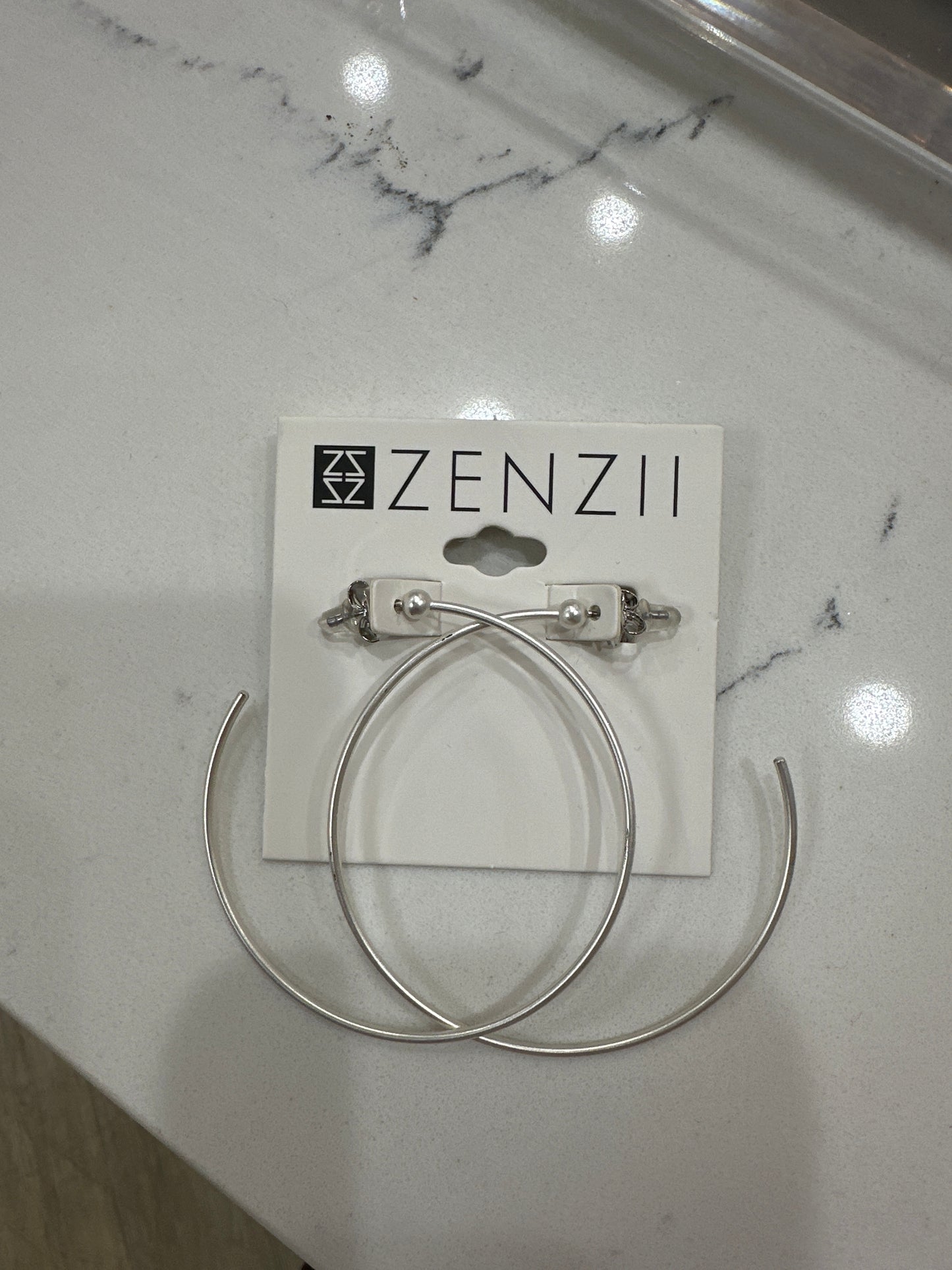 LG SLIM GOLD BEAD OPEN HOOP EARRINGS - MATTE SLVR