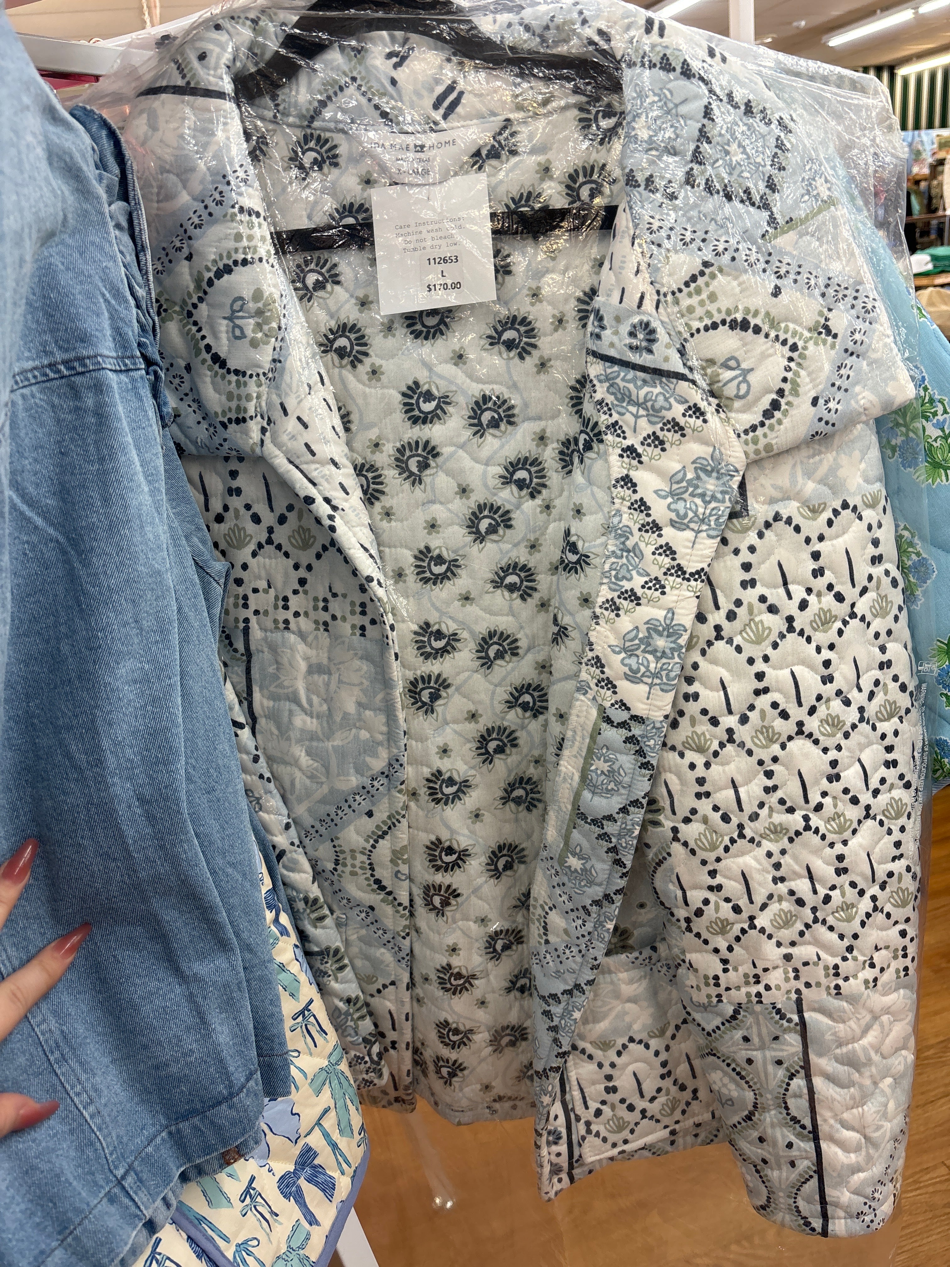 QUILTED SNAP JACKET LARAMIE PATCHWORK LIGHT BLUE -L