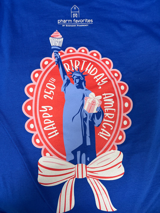 ROYAL BLUE HAPPY BIRTHDAY STATUE OF LIBERTY TEE