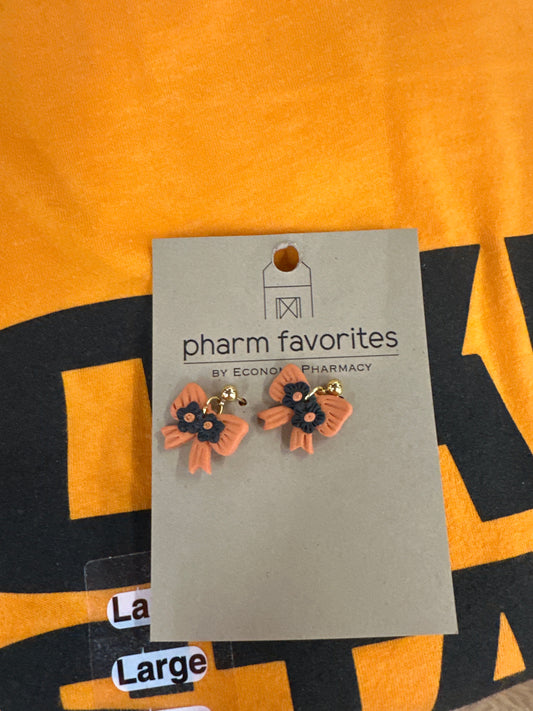 BOW EARRINGS - ORANGE/BLACK