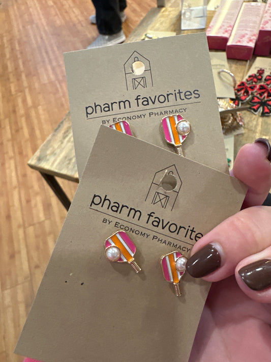 PICKLEBALL EARRINGS -PINK/ORANGE