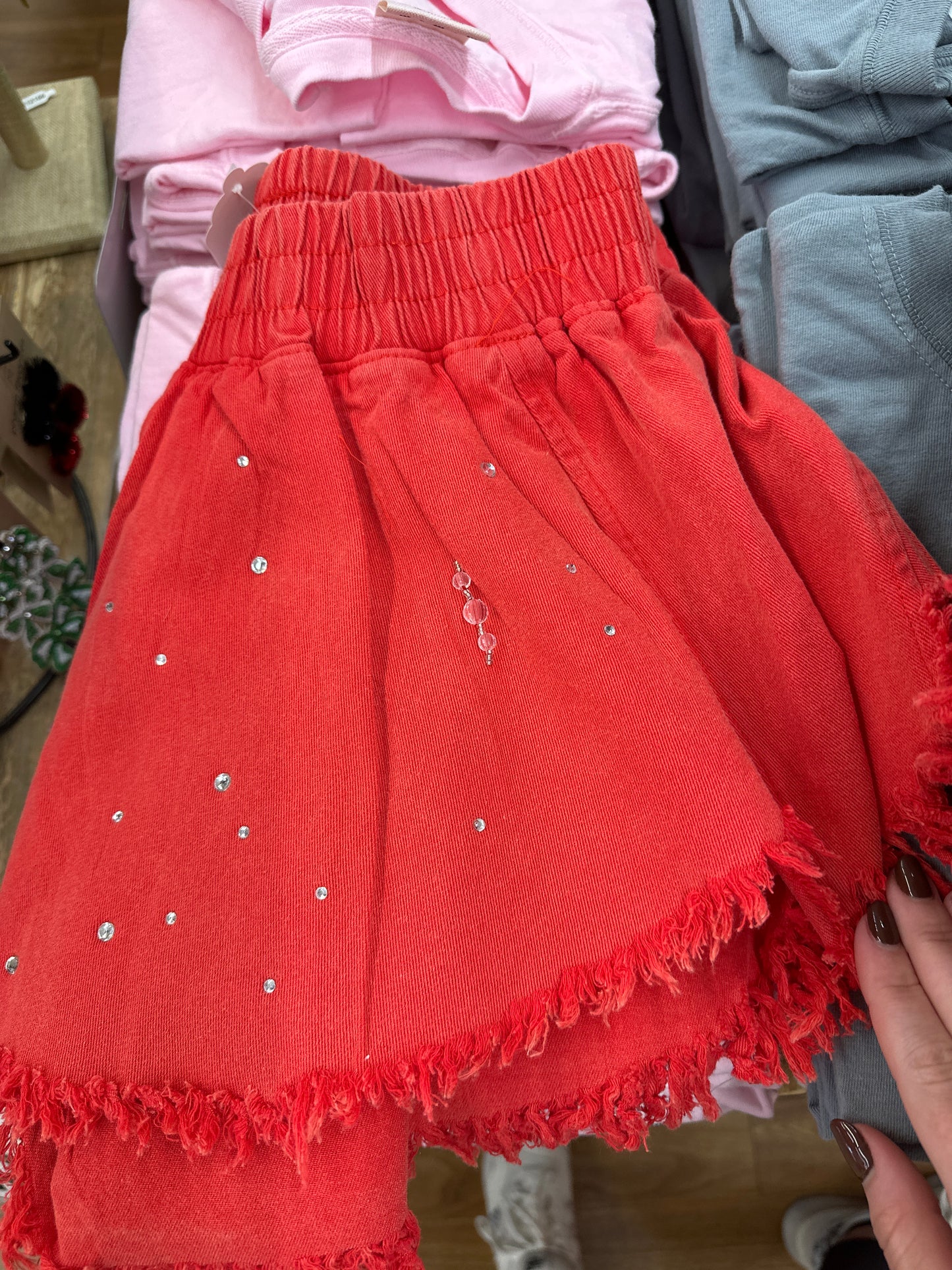 RED MINERAL WASHED DENIM SKORT