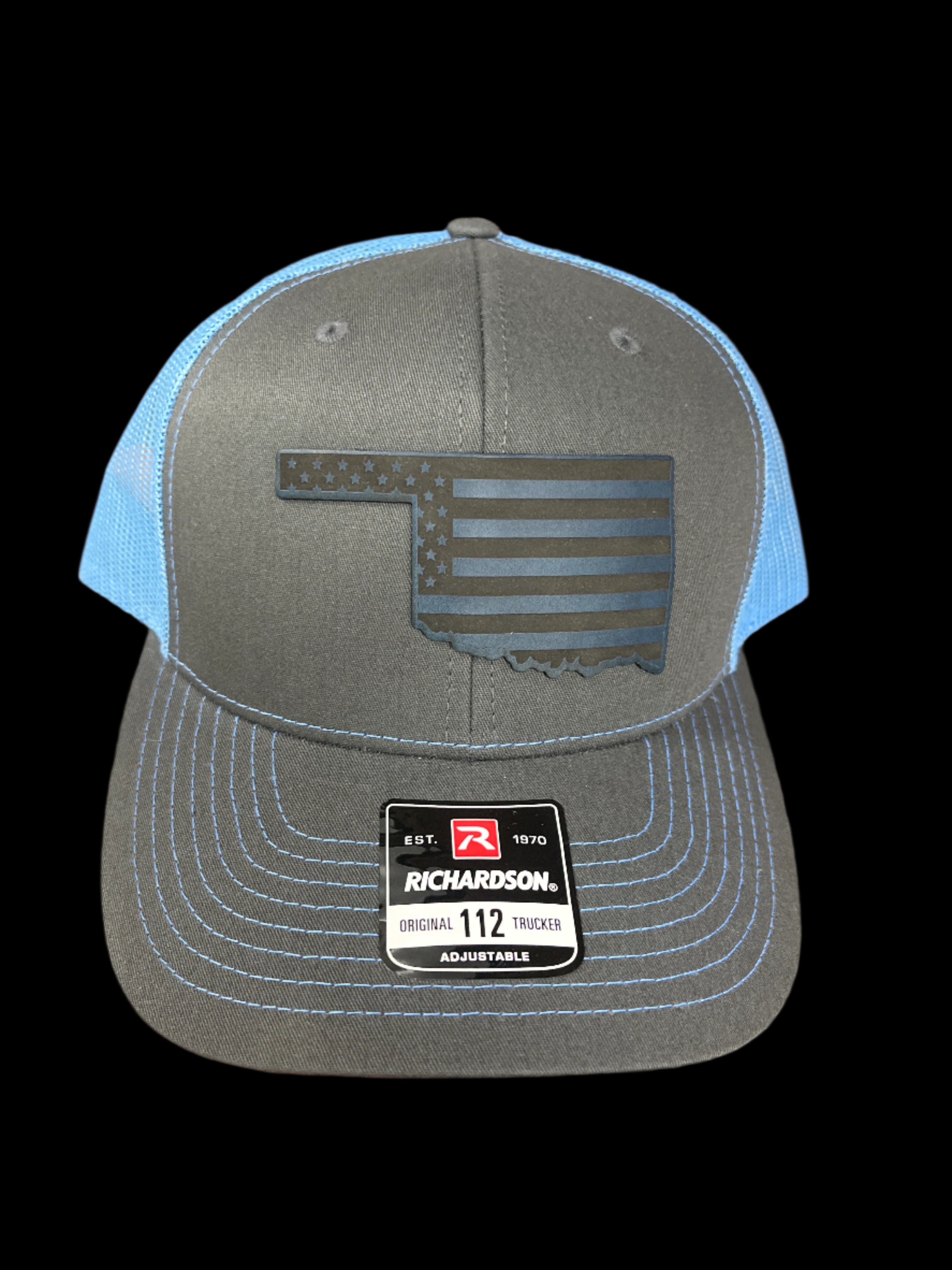 GRAY & BLUE HAT - OKLAHOMA STARS & STRIPES PATCH