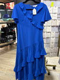 ROYAL BLUE DIAGONAL RUFFLE DRESS