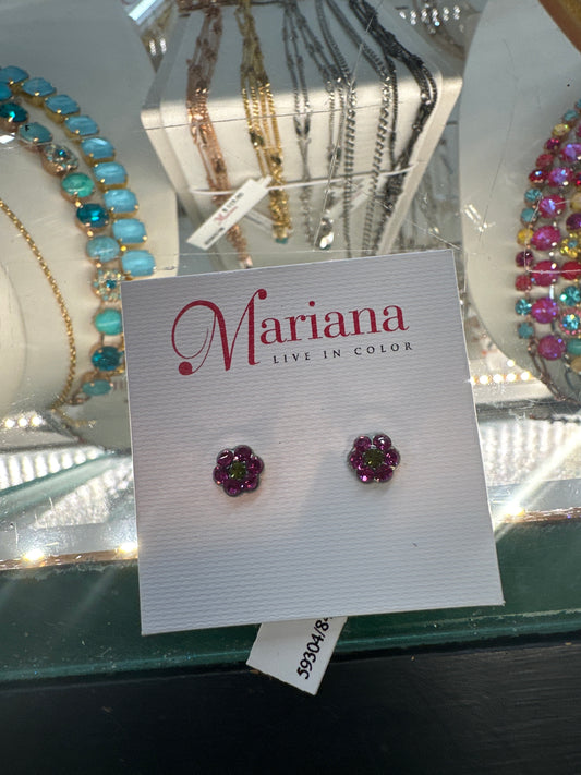 MARIANA EARRINGS -SLVR - SM FLOWER FUSCHIA&GREEN