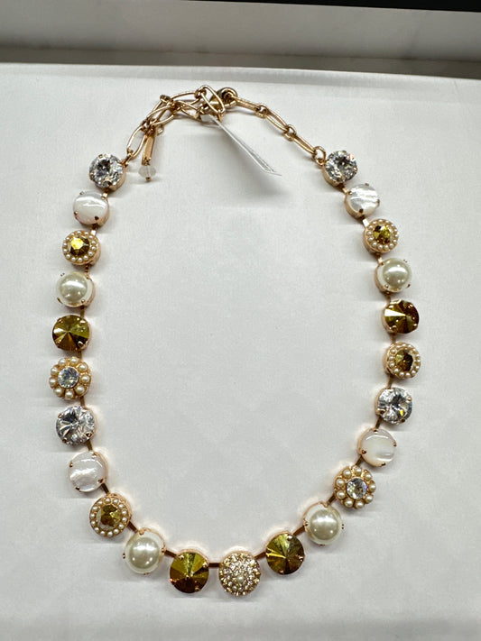 MARIANA NECKLACE-RG-LG CLSTR&STONES WHT/CLR/PRL/GD