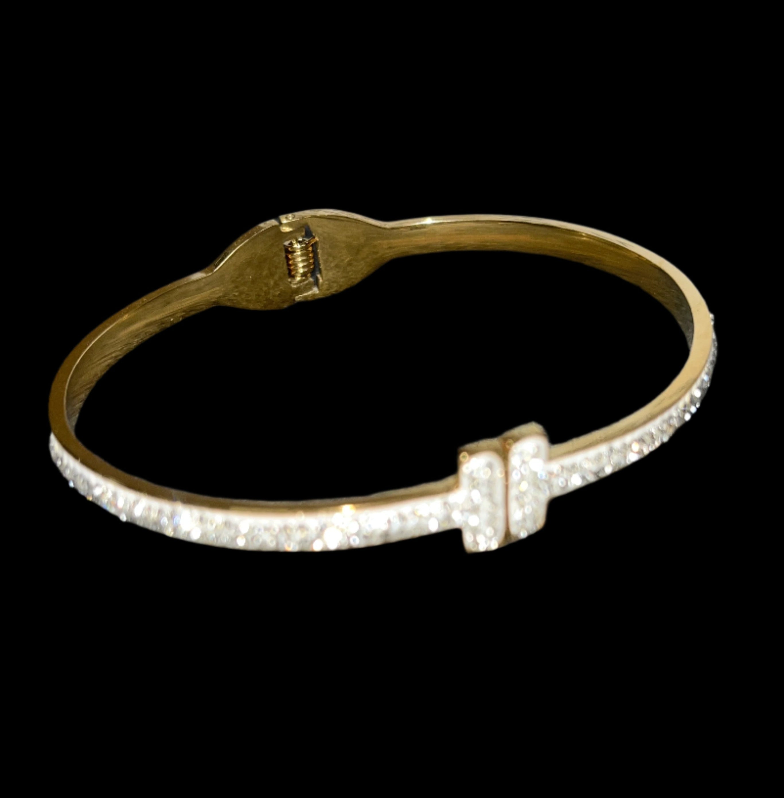GOLD DOUBLE BAR OPEN HINGED BRACELET WITH CZ EMBELLISHMENT