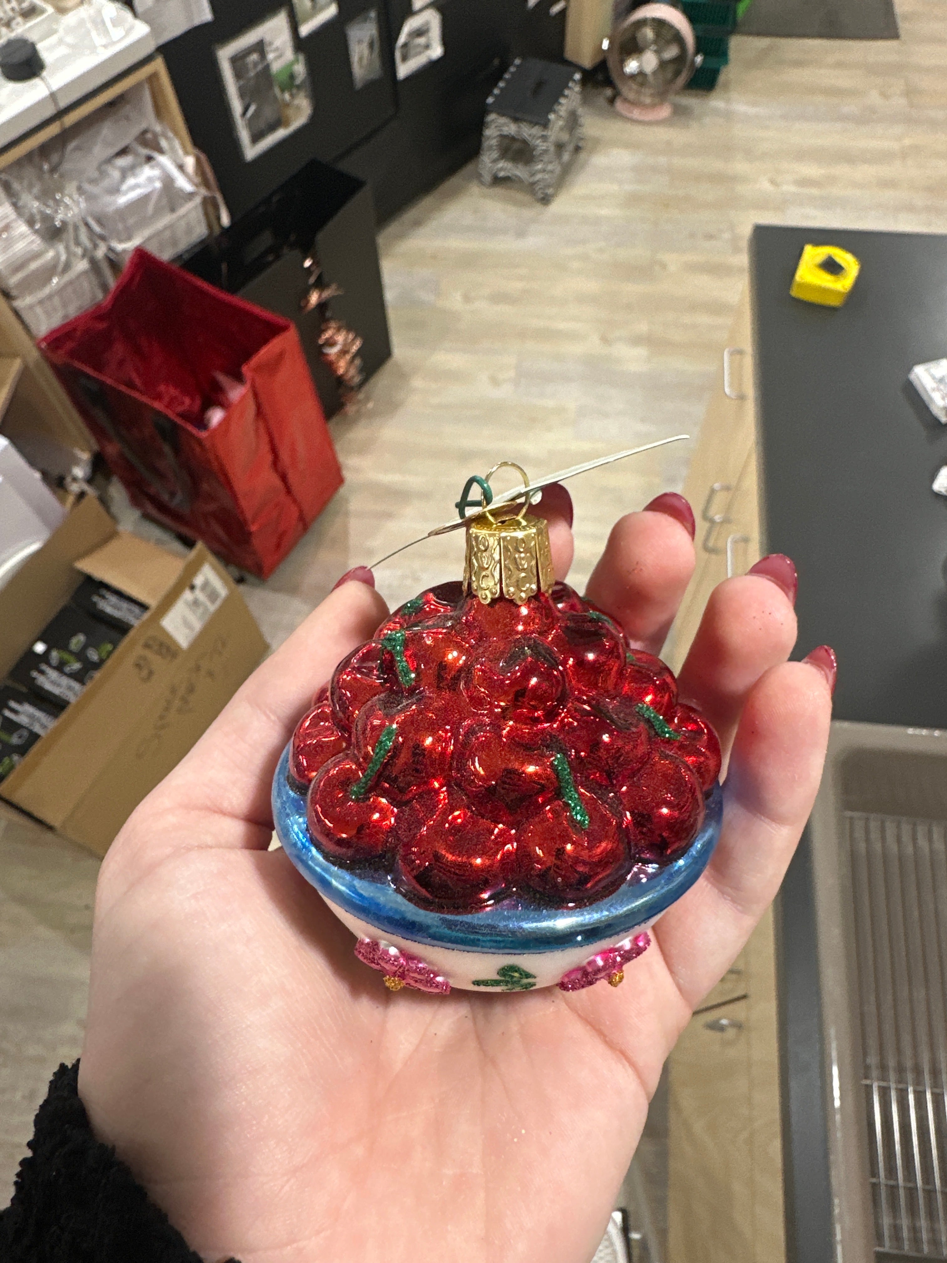 CHRISTMAS ORNAMENT - BOWL OF CHERRIES