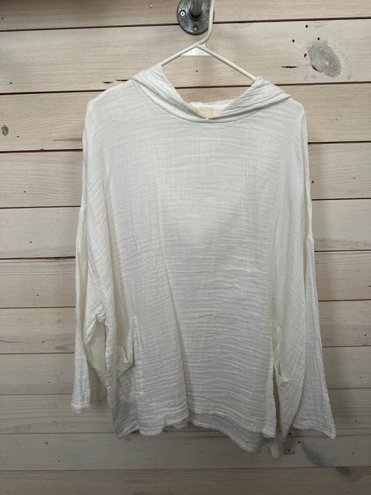 WHITE HONEST COTTON PULL OVER W/HOOD - ONE SIZE
