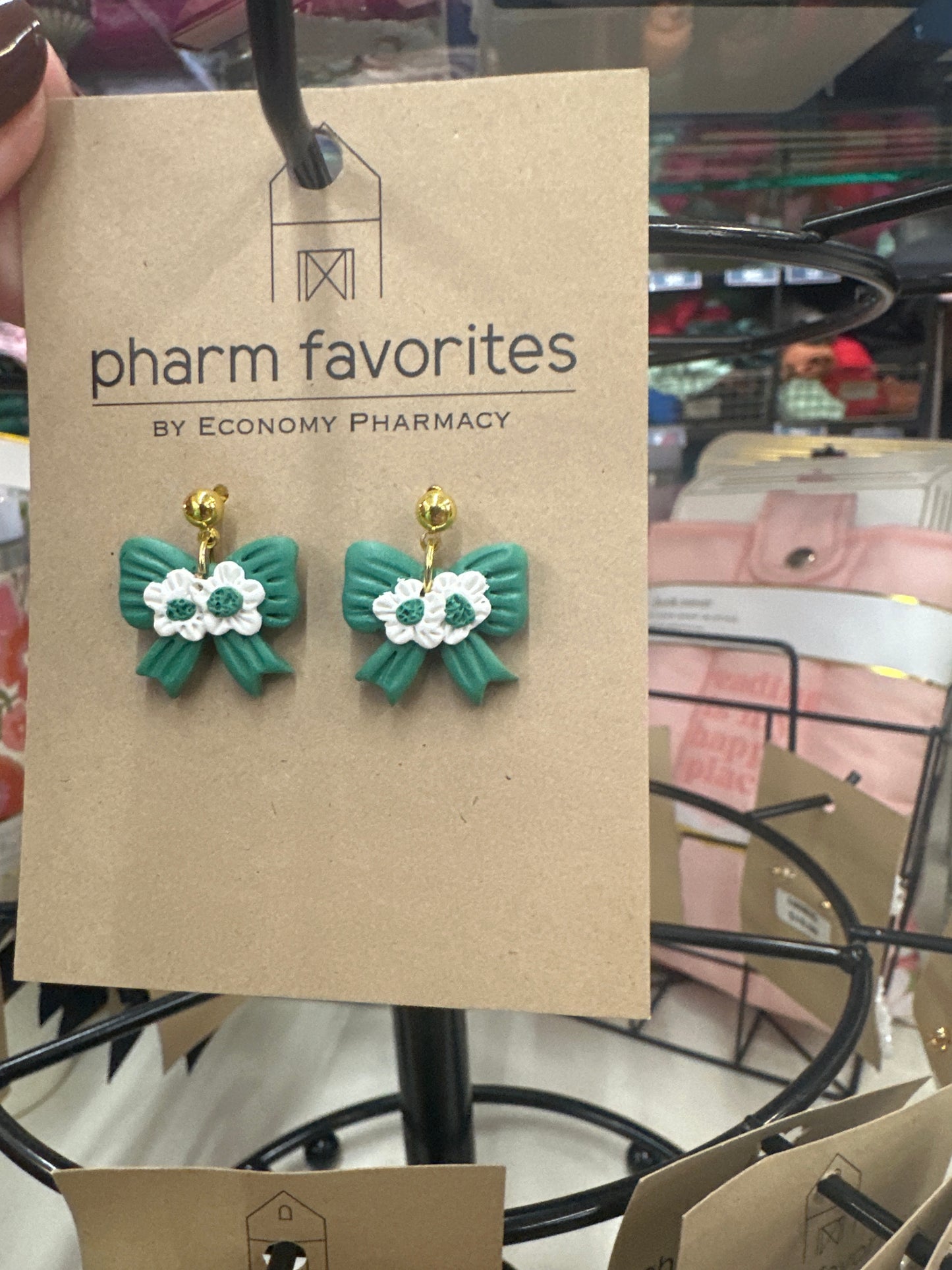 BOW EARRINGS - GREEN/WHITE