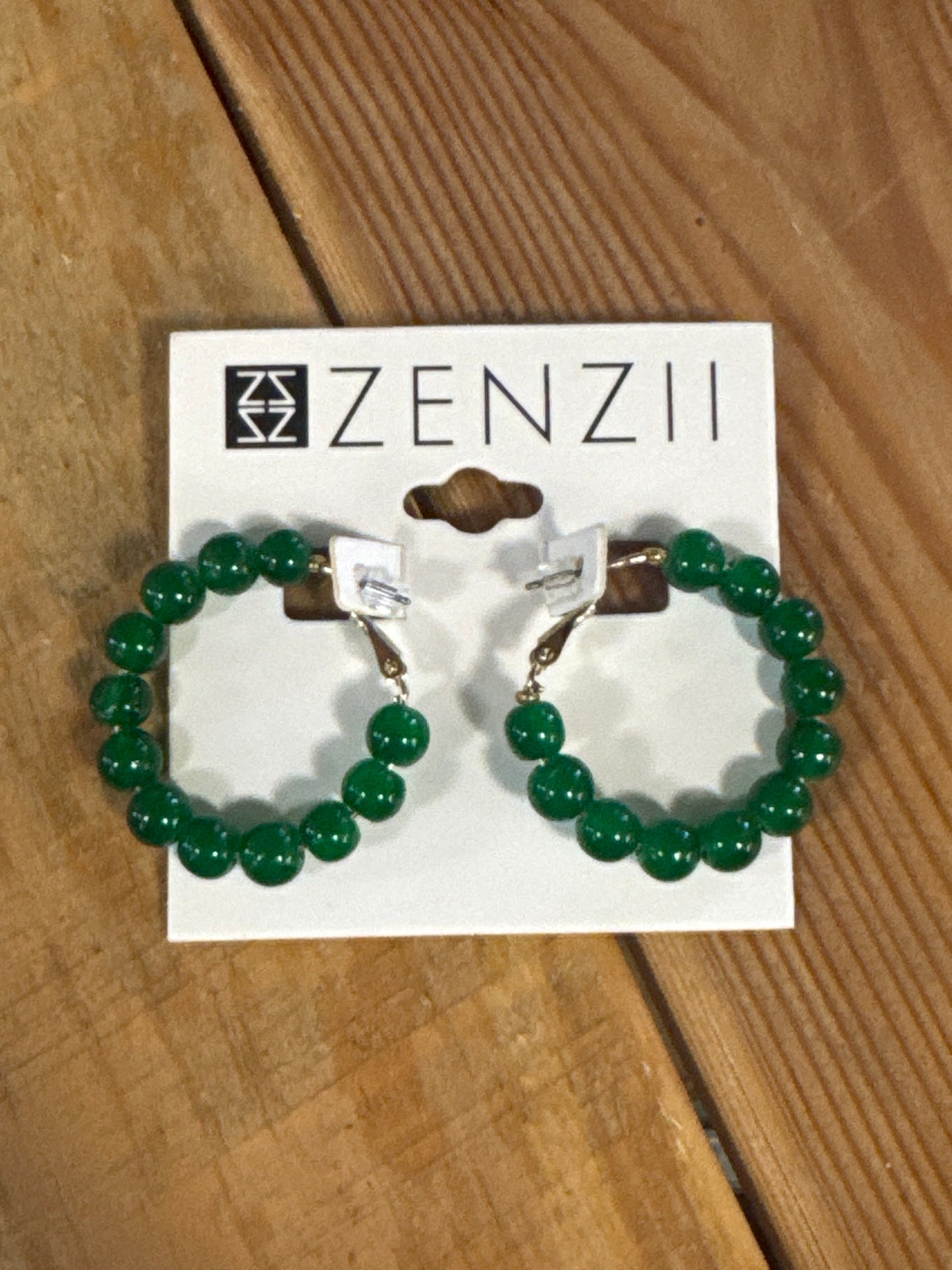 SMALL GLASS BEAD HOOP EARRINGS - GREEN