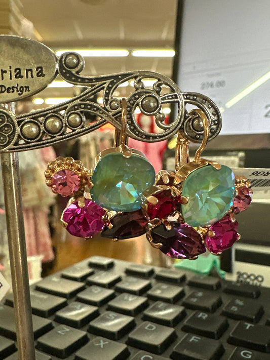 MARIANA EARRINGS - RG - LG BLUE STONE WITH PNK RED