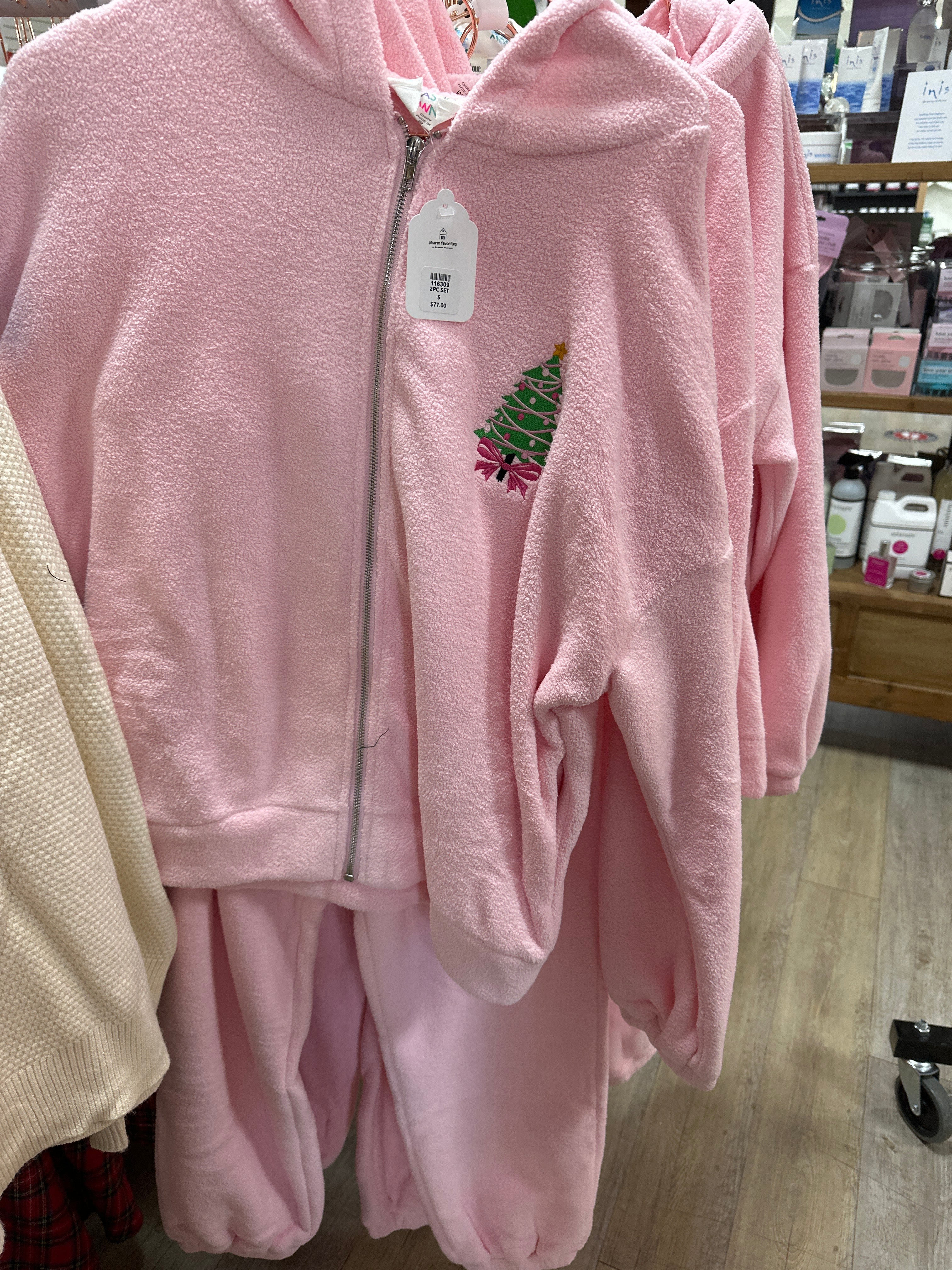 LIGHT PINK SOFT TOUCH PANT SET WITH CHRISTMAS TREE EMBROIDERY