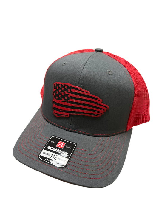 GRAY & RED HAT WITH RED FLAG PATCH